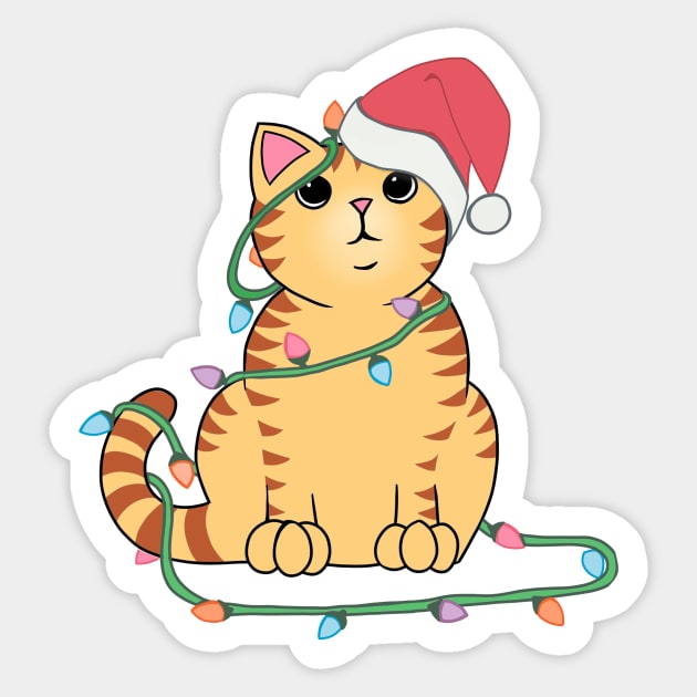 Orange Tabby Cat Christmas lights funny cat lover xmas hat Sticker by xenotransplant